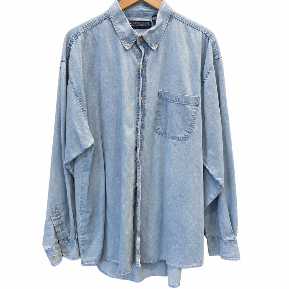 Vintage Newton Trading Co Denim Shirt XXL Light Wash 100% Cotton Button Down - Picture 1 of 3